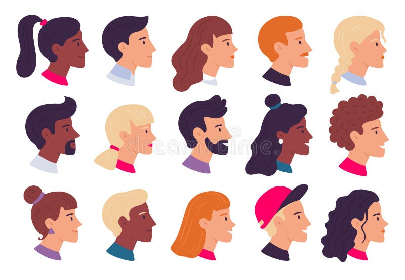 Perfil de retratos de pessoas Conjuntos de ilustrações de vetor plano de cabeça e retrato lateral ilustração do vetor Perfil de retratos de pessoas Conjuntos de ilustrações de vetor plano de cabeça e retrato lateral ilustração do vetor