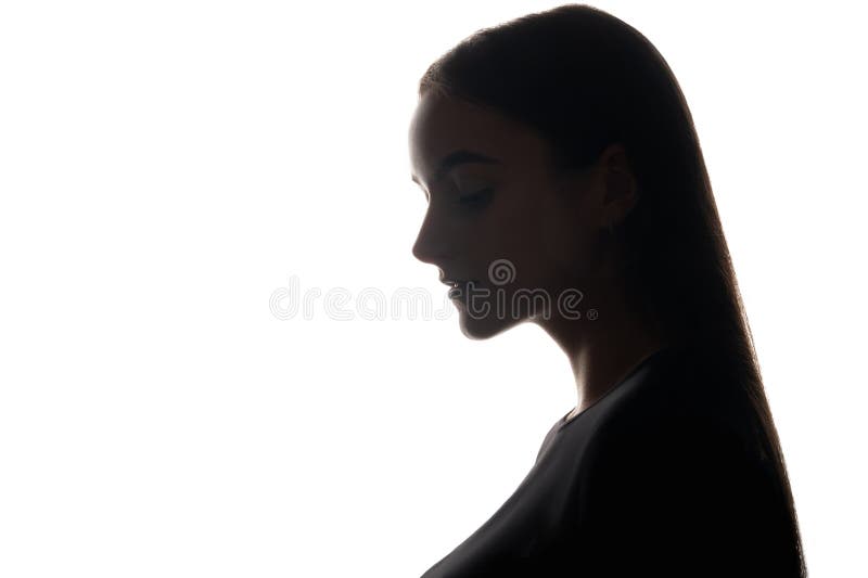 silhueta de perfil de mulher triste Foto stock 245559184