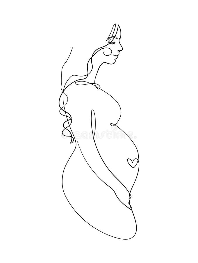 Perfil De Una Mujer Embarazada Y El Corazón De Un Bebé Dibujo Con Una Línea  Continua. Boceto Minimalista Del Embarazo Ilustración del Vector -  Ilustración de pelo, belleza: 213291453