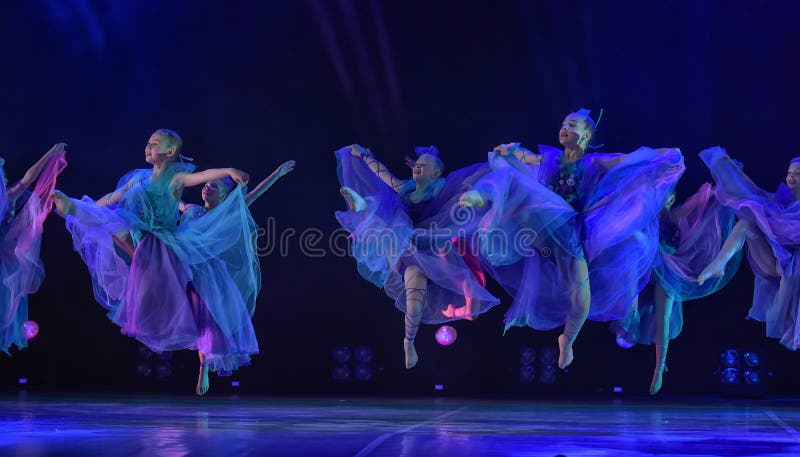 Performance of the children`s dance group ballet, chareography at the open festival of creativity