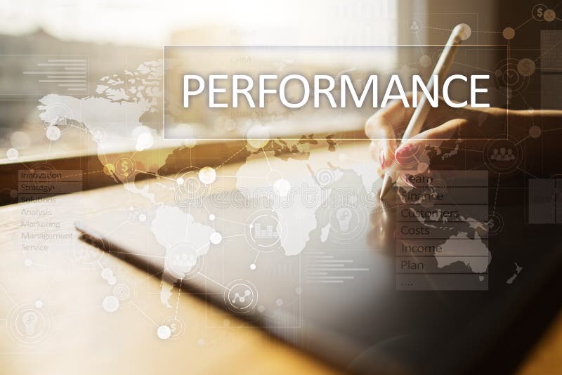 Performance indicator on virtual screen. KPI. Business growth strategy. stock photo Performance indicator on virtual screen. KPI. Business growth strategy. stock photo