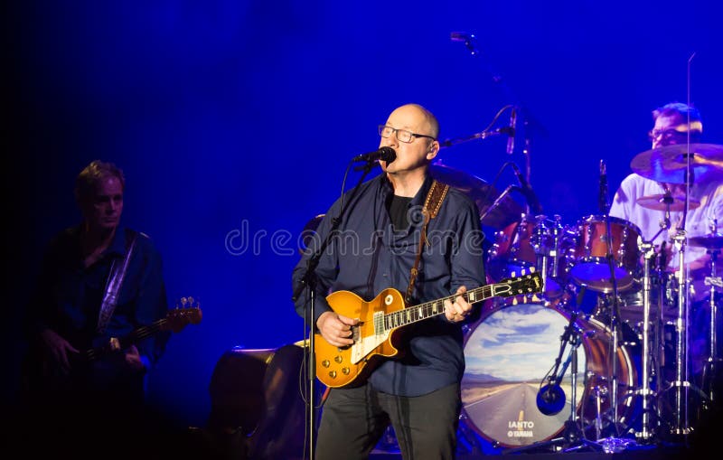 BARCELONA, SPAIN - APRIL 26, 2019: Performance of Mark Knopfler at Palau Sant Jordi during his farewell tour