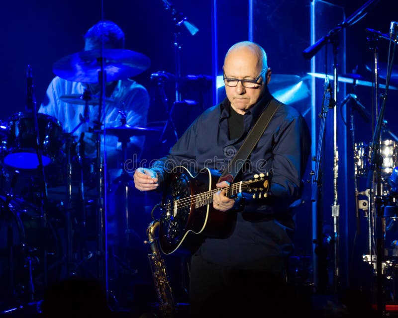 BARCELONA, SPAIN - APRIL 26, 2019: Performance of Mark Knopfler at Palau Sant Jordi during his farewell tour