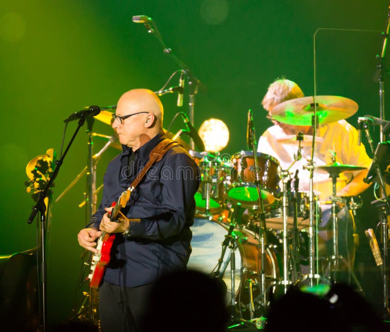 BARCELONA, SPAIN - APRIL 26, 2019: Performance of Mark Knopfler at Palau Sant Jordi during his farewell tour