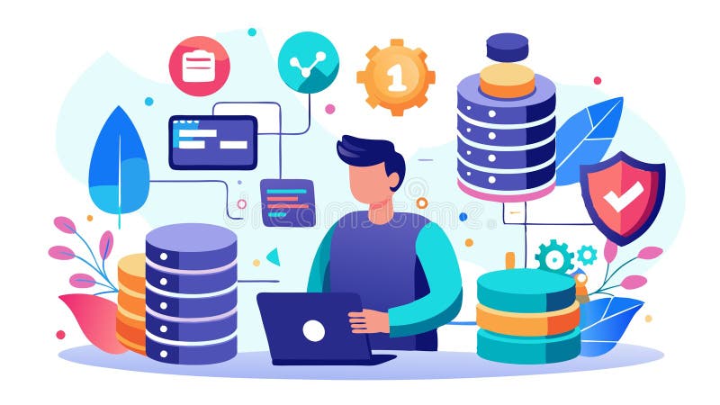 Performs regular database backups and recovery procedures to safeguard critical data vector illustration