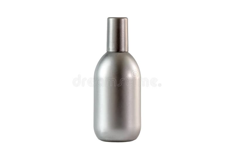 Silver perfume bottle isolated on white background. Product packaging, ready for your design. stock photo Silver perfume bottle isolated on white background. Product packaging, ready for your design. stock photo
