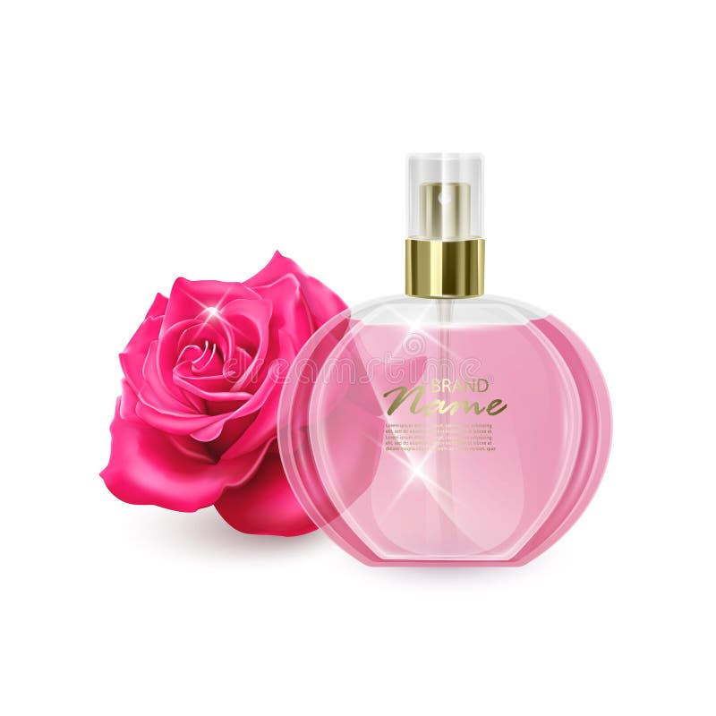 Download Perfume Bottle Mockup On White Background, Cosmetic Glass Bottle With The Scent Of Roses In 3d ...
