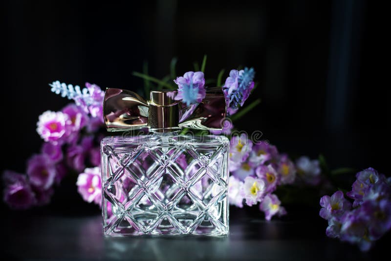 Perfume Bottle in Pink Flower Stock Photo Image of glass aromatic 