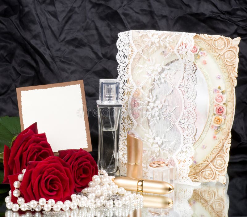 Perfume Bottles, Roses and with Wedding Rings Stock Image Image of