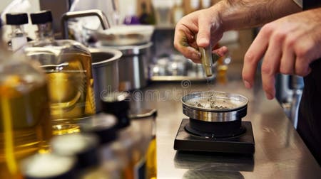 A Perfumer Using a Scale To Measure Out Precise Amounts of Various
