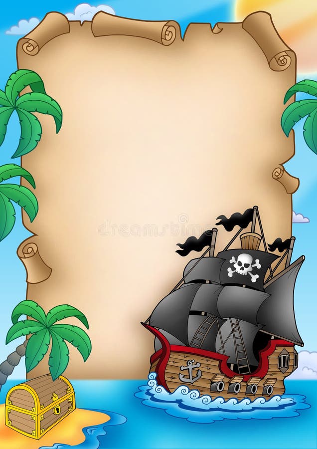 Pergaminho com embarcação do pirata ilustração stock Pergaminho com embarcação do pirata ilustração stock