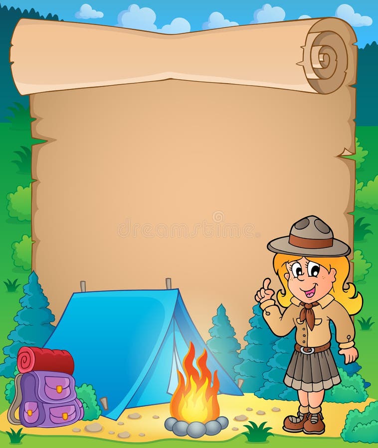 Pergamino con el consejo de la muchacha del explorador stock de ilustración Pergamino con el consejo de la muchacha del explorador stock de ilustración