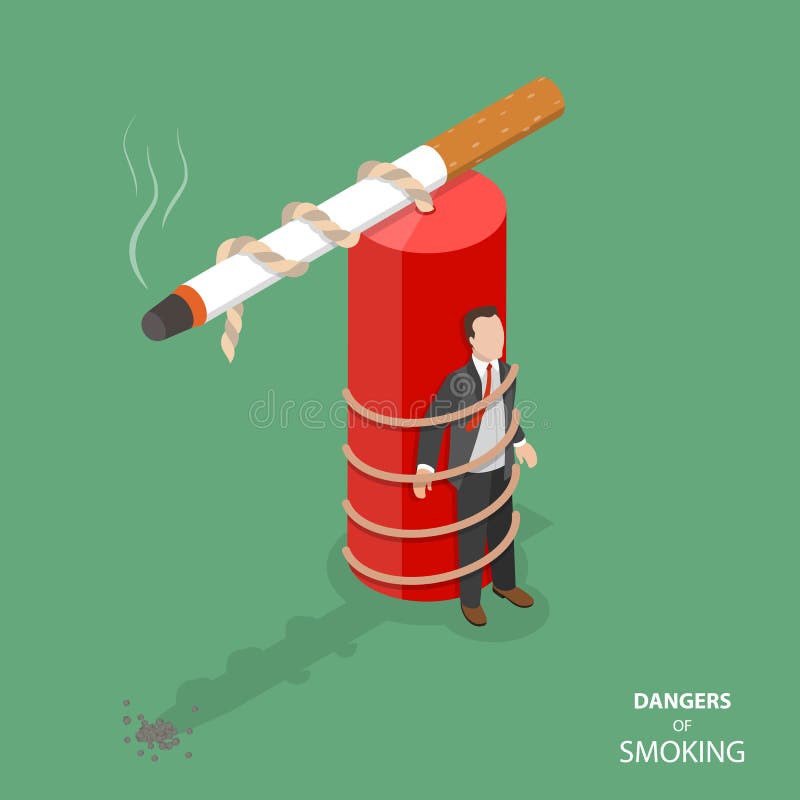 Perigo de fumar o conceito isométrico liso do vetor ilustração royalty free Perigo de fumar o conceito isométrico liso do vetor ilustração royalty free