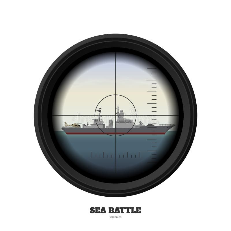 Periscope of submarine. Military weapon view. Sea battle. Warship image. Battleship in ocean