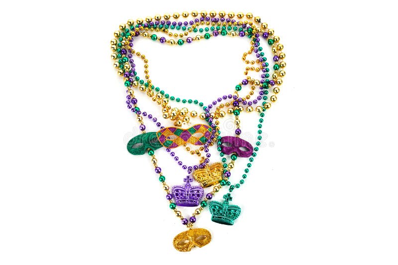 Perle di mardi gras isolate su fondo bianco.
