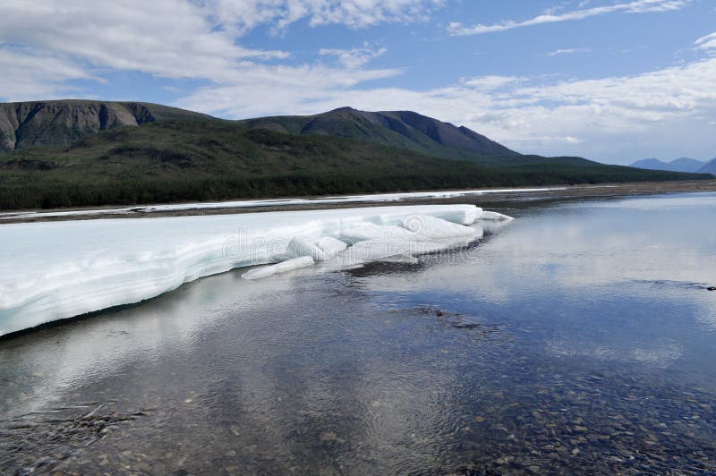 The permanent ice fields in the tideway of the Yakut river.