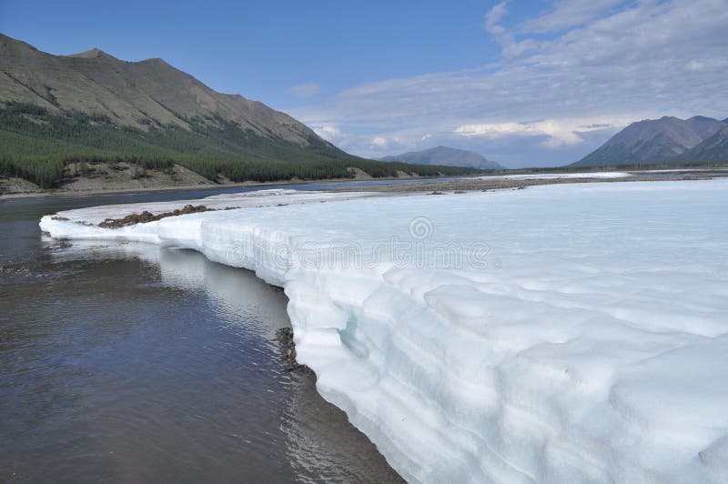 The permanent ice fields in the tideway of the Yakut river.