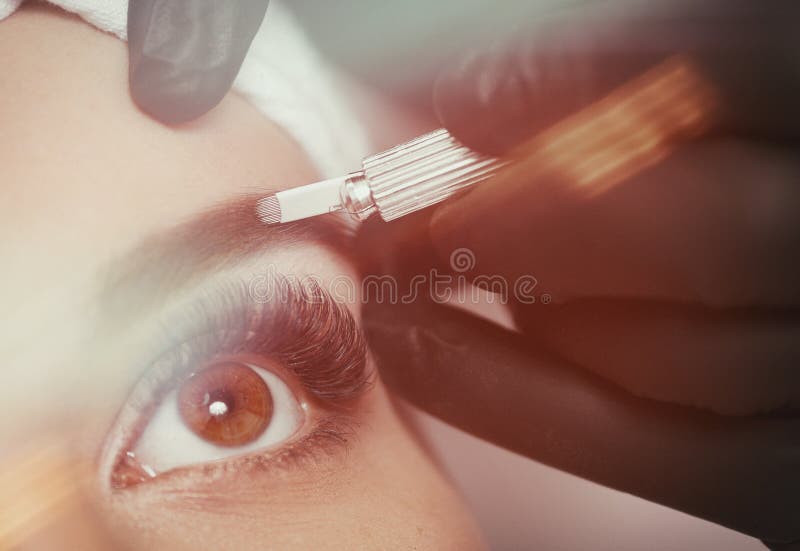 Permanent makeup eyebrows. Facial, cosmetology.