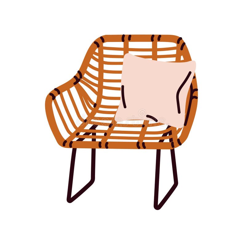 Perna pentru fotolii din Ratan. mobilier din lemn de bambus natural. scaun din lemn elegant și confortabil în retro modern vector illustration