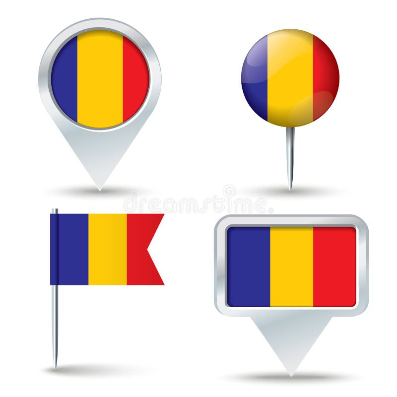 Perni della mappa con la bandiera della REPUBBLICA DEL CHAD illustrazione vettoriale Perni della mappa con la bandiera della REPUBBLICA DEL CHAD illustrazione vettoriale