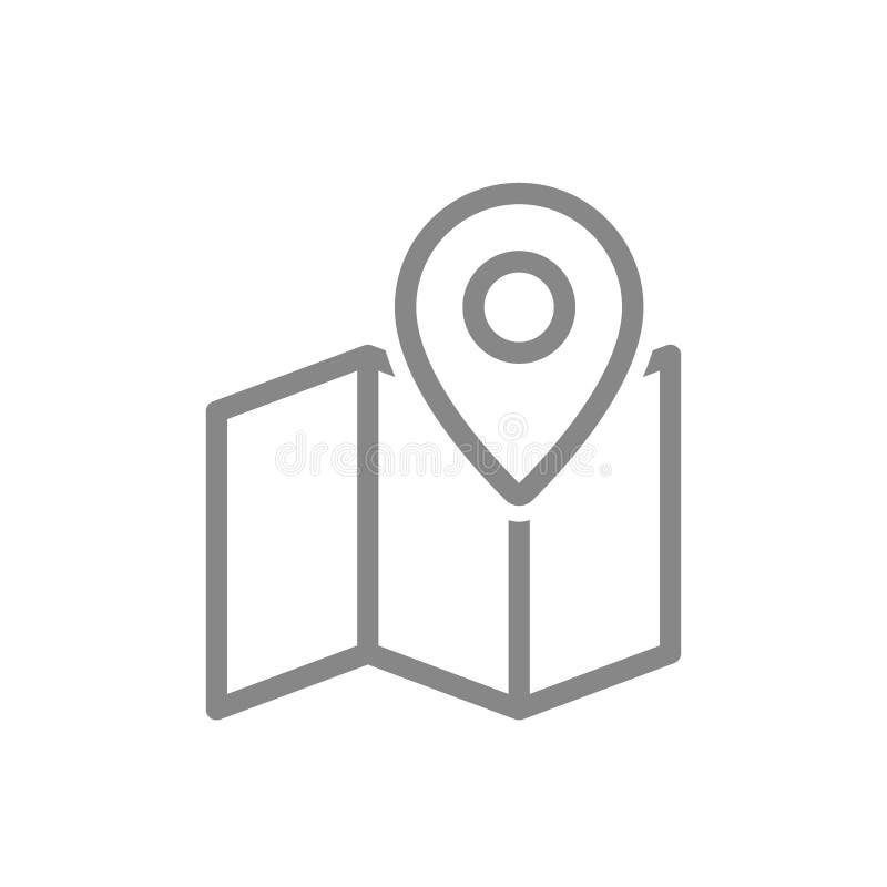 Perno de la ubicaci?n en la l?nea icono del mapa Símbolo y muestra de la navegación stock de ilustración Perno de la ubicaci?n en la l?nea icono del mapa Símbolo y muestra de la navegación stock de ilustración