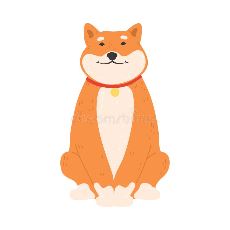 Perro akita japonés de cuello rojo sentado y sonriendo ilustración del vector