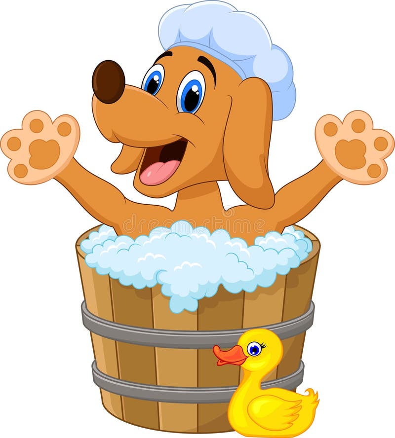 Perro de la historieta que baña tiempo ilustración del vector Perro de la historieta que baña tiempo ilustración del vector
