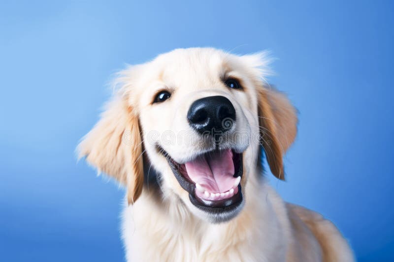 Perro labrador mirando la cámara frente a un fondo azul. Perro labrador mirando la cámara frente a un ai generativo de fondo azul