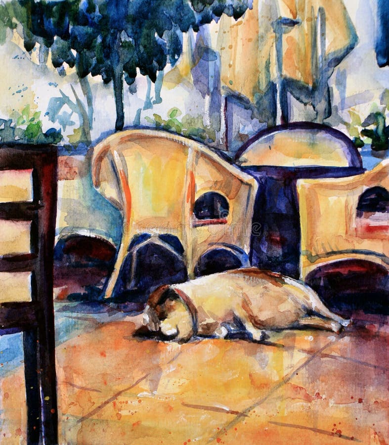 Perro que duerme en el suelo del café ilustración del vector Perro que duerme en el suelo del café ilustración del vector