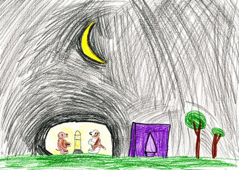 Perros En La Noche. El Dibujo Del Niño. Foto de archivo - Imagen de  ilustraciones, cabina: 33037722