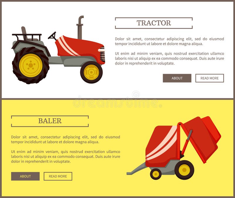 Pers en Tractormachines Geplaatst Vectorillustratie vector illustratie