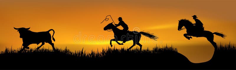 Perseguição de 2 cowboys ilustração royalty free Perseguição de 2 cowboys ilustração royalty free