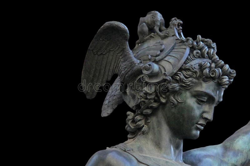 Perseus Holding the Head of Medusa on Black Background,Florence Stock ...
