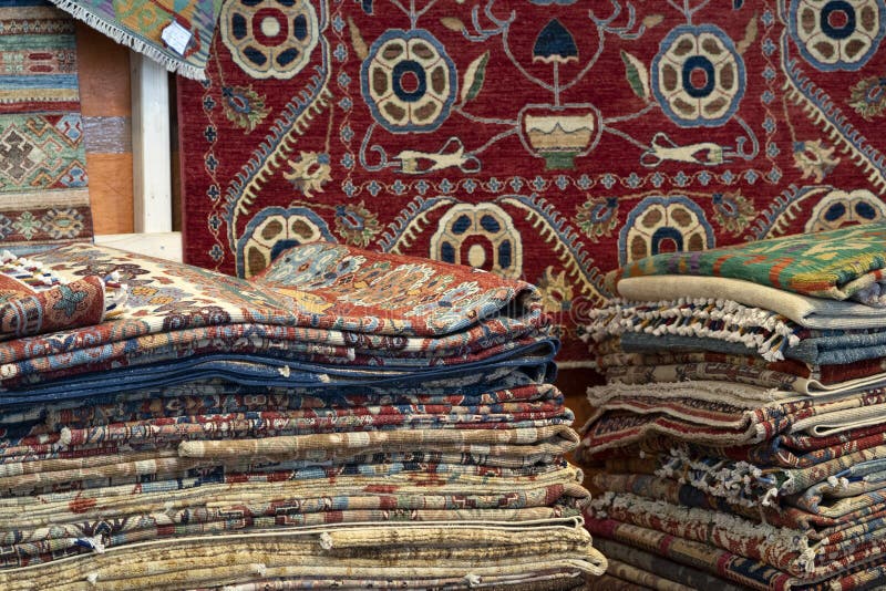 Persian Carpet Old Antique Vintage in Bazar Shop Market Stock Photo ...