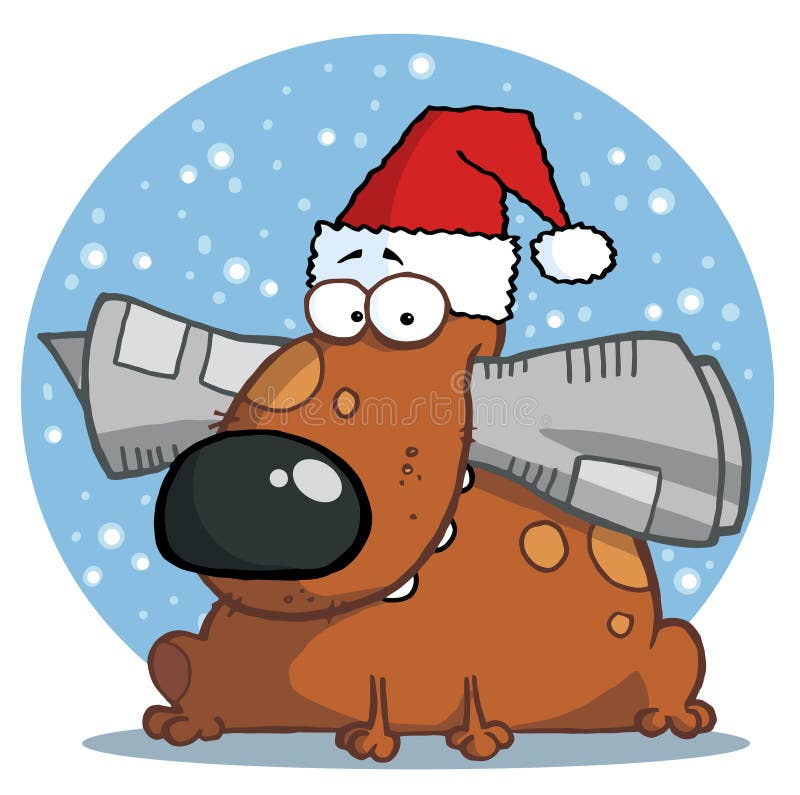 Persiga desgastar un sombrero de santa y la masticación en un periódico libre illustration Persiga desgastar un sombrero de santa y la masticación en un periódico libre illustration