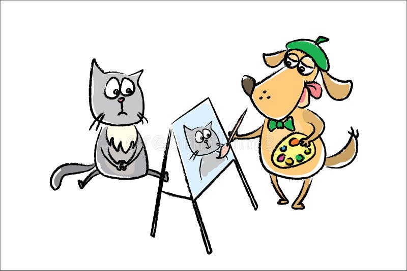 Persiga las pinturas del pintor un retrato de animales domésticos del gato, lindos y divertidos libre illustration