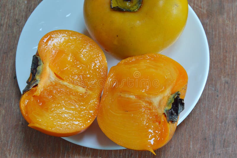 Persimmon Chinese Fruit on Dish Stock Photo Image of food, chinese