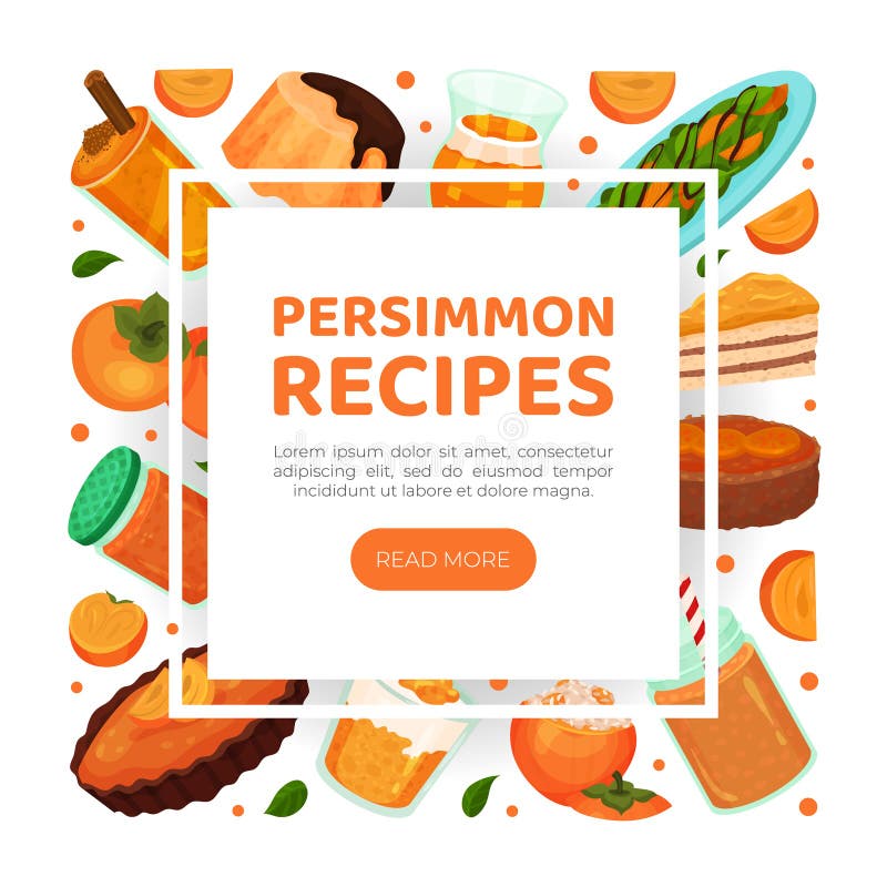 Persimmon Recipes Web Banner Template. Tasty Vegetarian Desserts Made