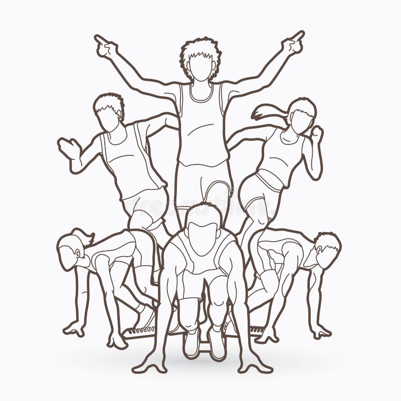 Persoane care conduc maratonul alergător și care conduc un grup de persoane care conduc un vector grafic royalty free illustration