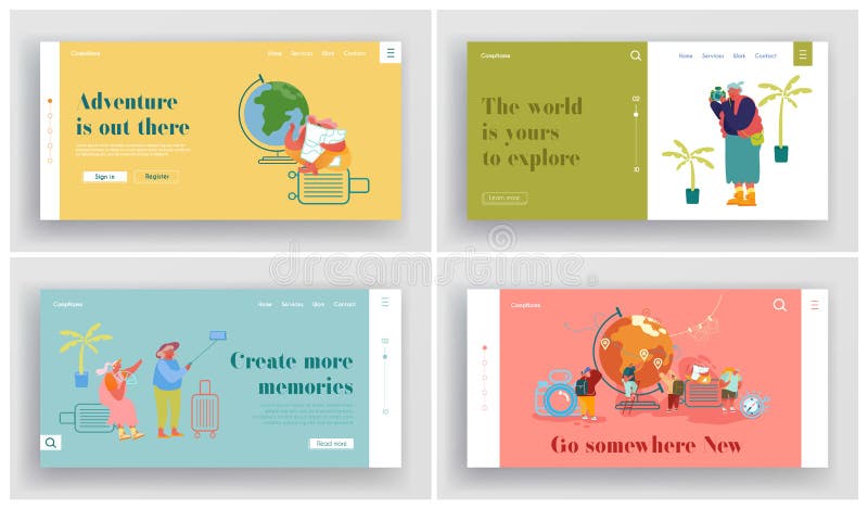 Persoane care călătoresc în jurul site-ului mondial. personaje tinere, masculi și femei în vârstă stock illustration