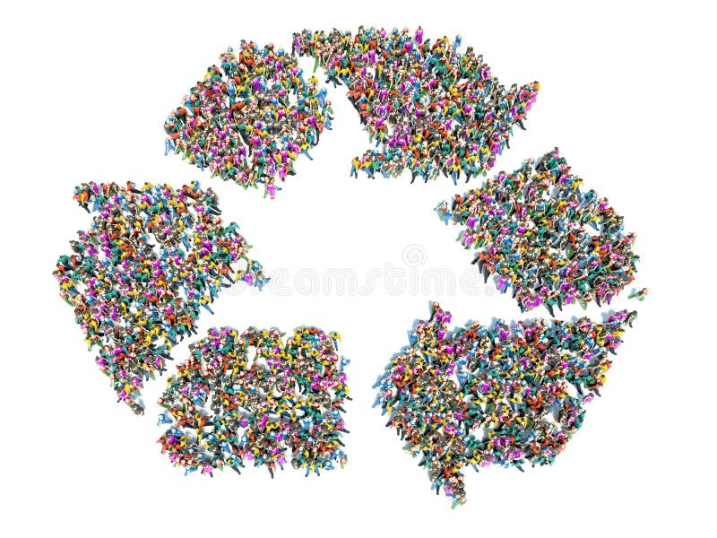 Persoane care reciclează. un grup mare de persoane în formă vector illustration