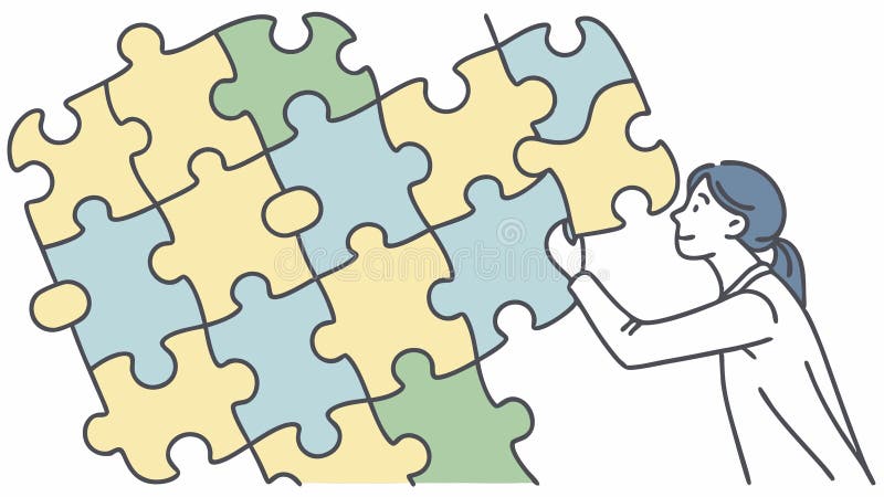 Persoană care finalizează Jigsaw Puzzle Vector Probleme Rezolvarea vectorului de design Generative AI vector illustration