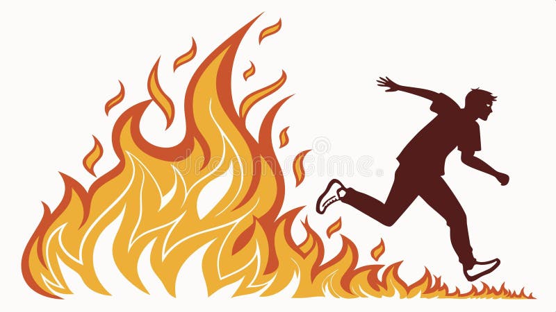 Persoană care fuge de pericolul de incendiu și de proiectarea vectorului de evacuare Generativ AI stock illustration