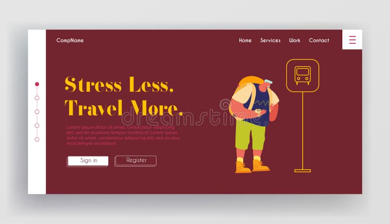 Persoană vârstnică backpacker în așteptarea paginii web a autobuzului. călător senior cu rucsac aventură drumeție royalty free illustration
