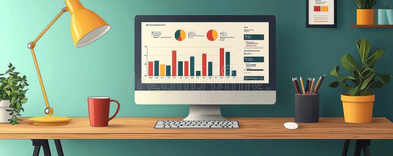 Person Analyzing Data on a Desk in a Minimalistic Graphic Style stock images