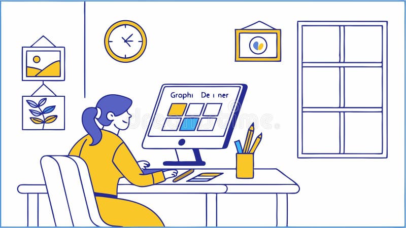 Person arbeitet an Computertisch, Homeoffice und digitale Arbeitsillustration Vektordesign Generative KI stock abbildung