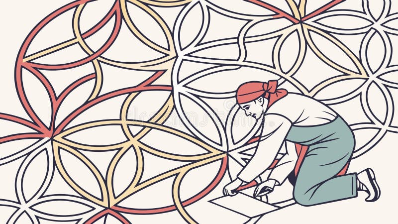 Person arbeitet an detailliertem geometrischem Fußbodendesign Vektordesign Generative AI lizenzfreie abbildung