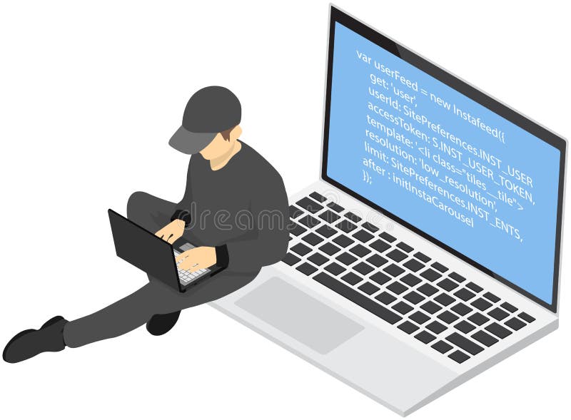 Person arbeitet mit Laptop-Tippen auf Keyboard-Programmierung. Hacker-Hacker-Programmcode lizenzfreie abbildung