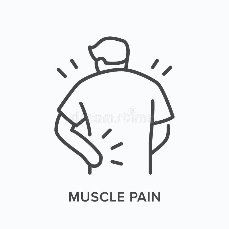 Person with backache line icon. Vector outline illustration man with musle pain. Human with spine problems