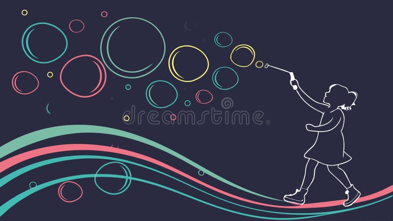 Person blowing bubbles abstract swirling lines and colors playful vector design Generative AI stock illustration